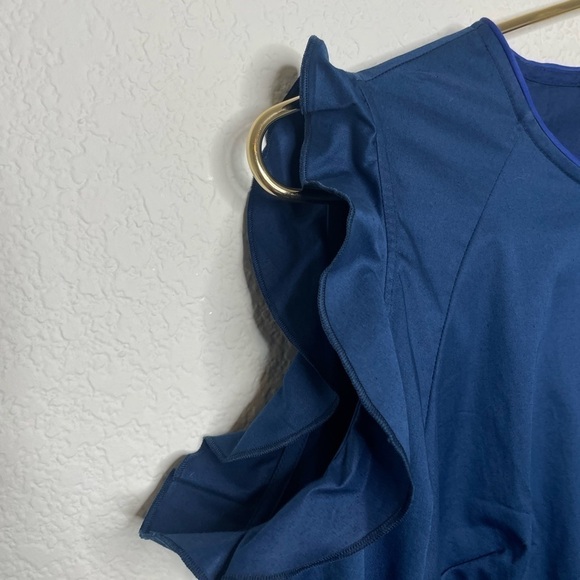 Anna October dress mini cut out shoulders blue sz large - Picture 2 of 8